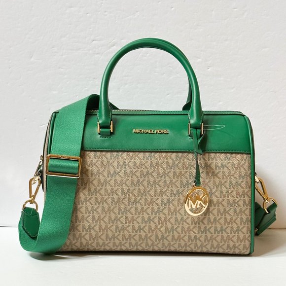 Michael Kors Jet Set Travel Medium Duffle Satchel Shoulder Bag MK Green Multi - Picture 1 of 13